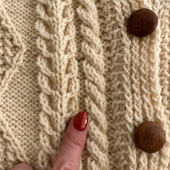 Vintage Mary Smith Hand Knitted Wool Ireland Fisherman's Cable Sweater Cardigan - Picture 14 of 15